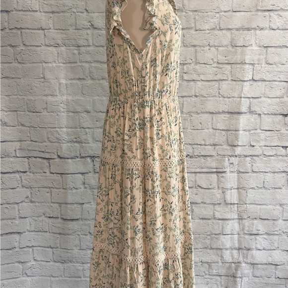 Lucky Brand Maxi Dress Soft Cream Blue Floral Flutter Sleeves Crochet Boho - Picture 7 of 12